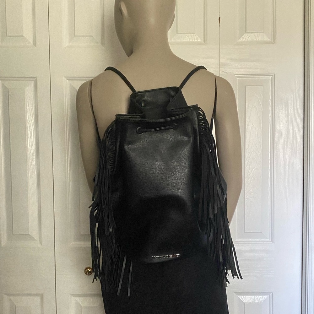 Victorias Secret Fashion Bag Black faux Leather Fringe purse